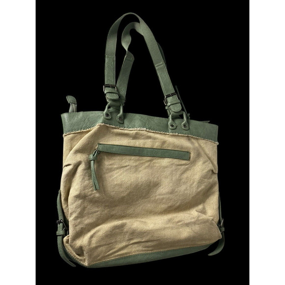 Sherpani Nola Large Shoulder Tote Bag Laptop Briefbag Leather Canvas Green Beige - Picture 5 of 16
